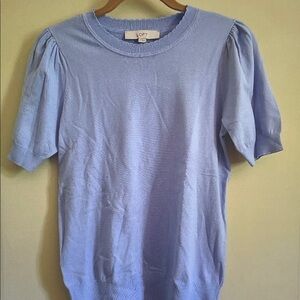 LOFT Pale Blue Puff Sleeve Knit Top